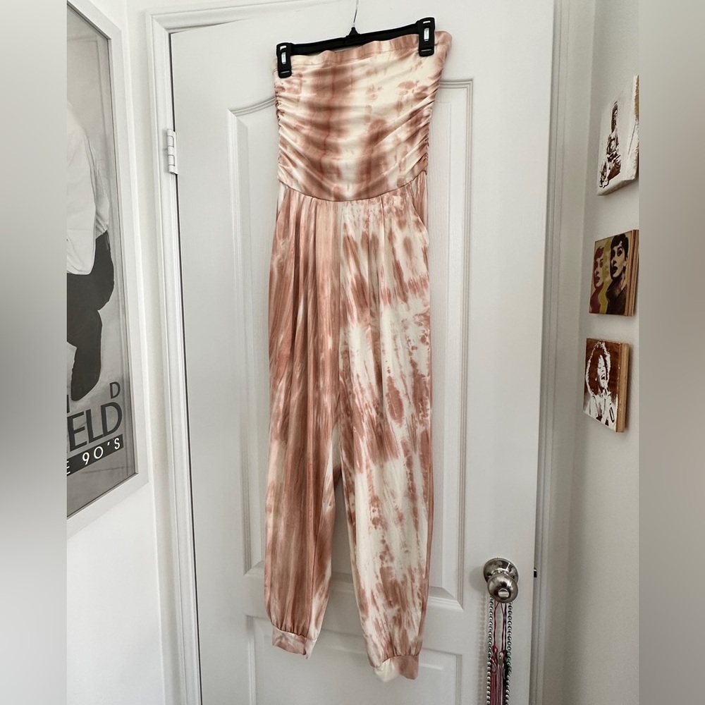J for Justify Pink & White Tie-Dye Strapless Romper Jumpsuit